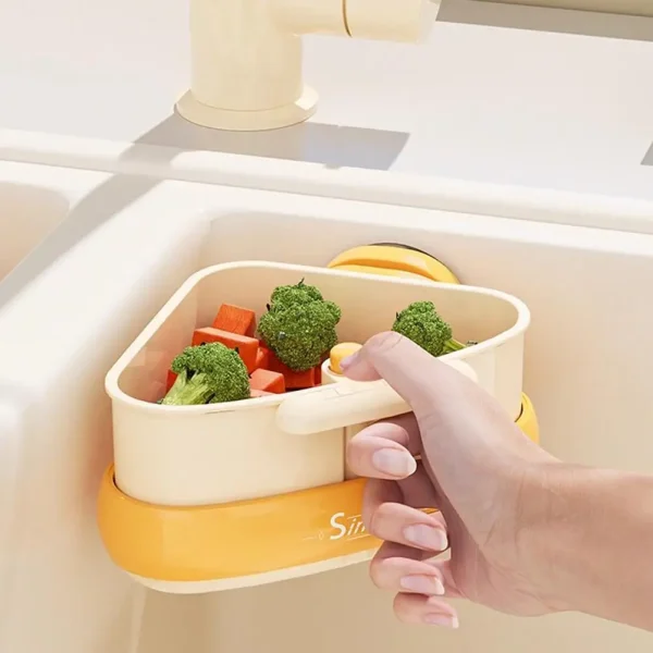 Cestello di scarico per lavello a ventosa Cestello per filtro per lavaggio frutta per uso domestico Cestello per lavello triangolare da cucina per rifiuti alimentari ﻿ 3