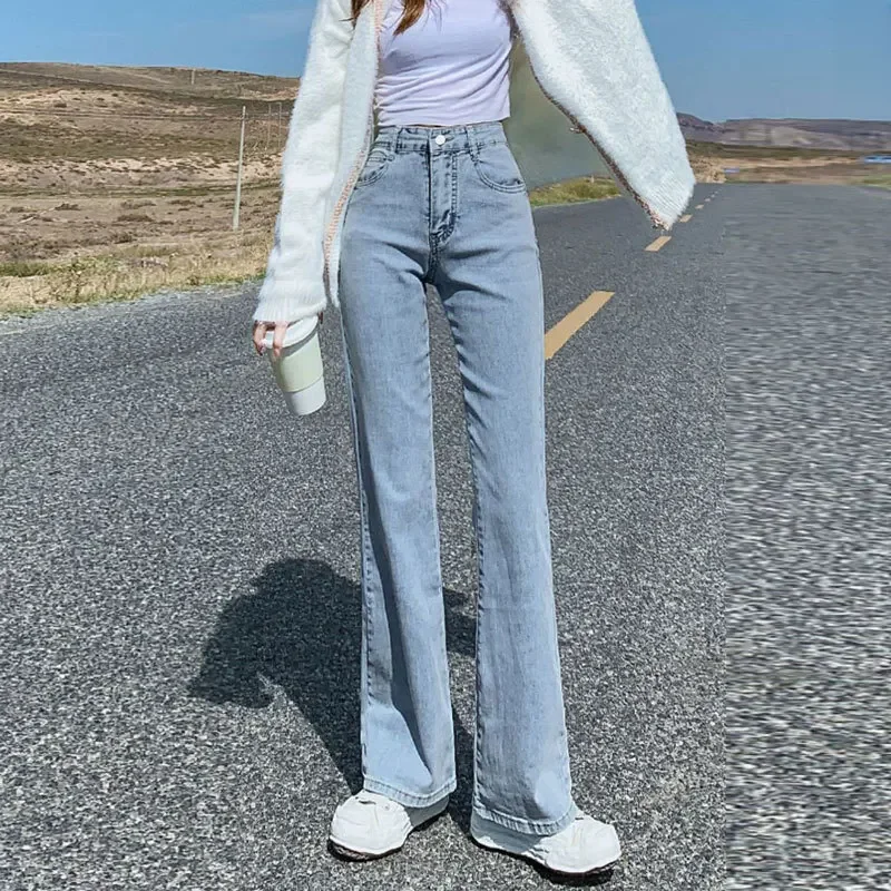 Jeans da donna dimagranti a vita alta Pantaloni elasticizzati lunghi fino al pavimento di taglia piccola Tessuto denim 1