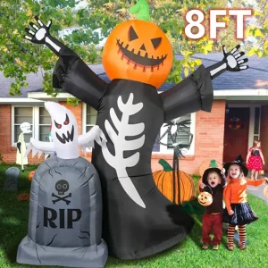 Gonfiabili di Halloween da 2.4M giocattoli da esterno zucca fantasma lapide illuminata decorazioni da giardino con decorazioni a LED integrate 1