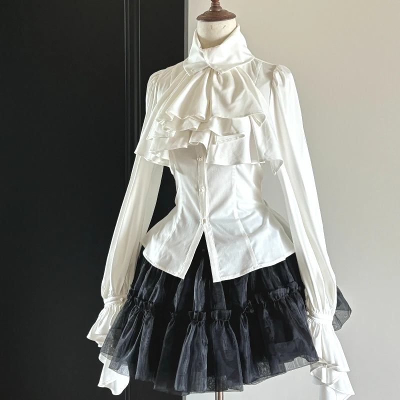 Lolita Dolce Camicetta con maniche svasate Y2k Estetica Ruffle Grunge Camicia aderente Top Donna Harajuku Monopetto Vintage Blusas 3