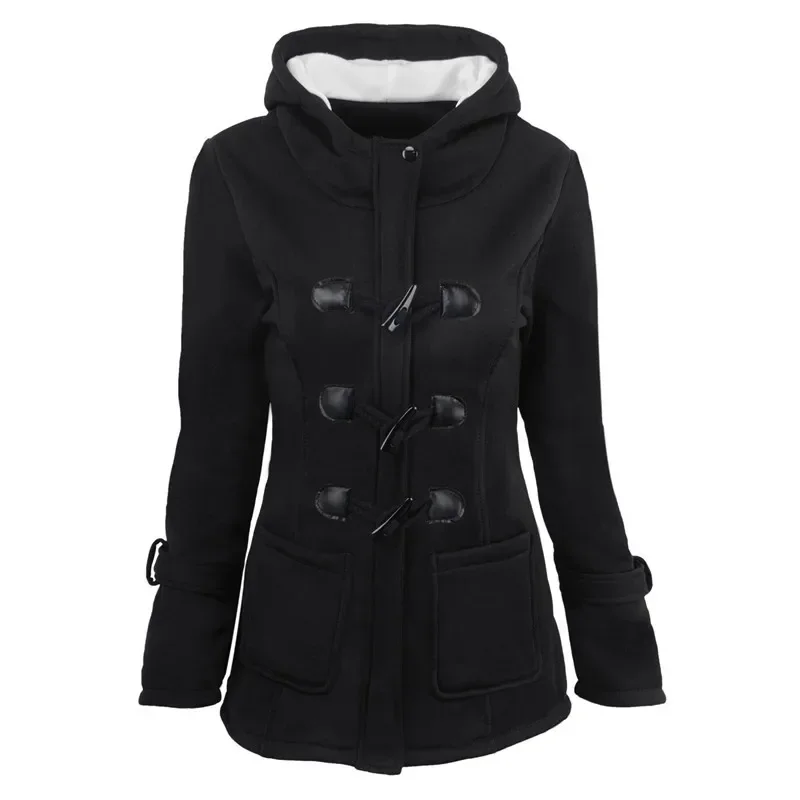 Trench da donna casual 2025 Cappotto con cappuccio con cerniera autunnale Cappotto lungo da donna Trench con bottoni in corno Capispalla da donna Top Jaqueta Feminina 2