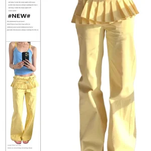 2025 Autunno Inverno Donna Falso in due pezzi Vita bassa Designer Flare Denim Pantaloni Bell Bottom Jean Y2k 2000s Harajuku Trendy Kpop 1