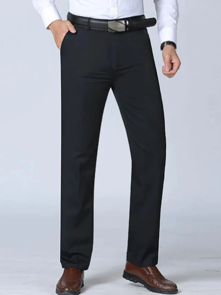 Pantaloni da abito sottili estivi da uomo Casual Autunno spesso 100% cotone Pantaloni elasticizzati classici alla moda da lavoro Abiti di marca maschile GOZBKF 4