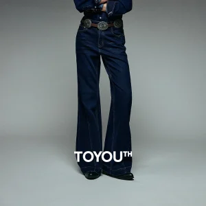 TOYOUTH Jeans svasati elasticizzati a 4 vie in lycra da donna 2025 Nuovi pantaloni svasati slim invernali 1