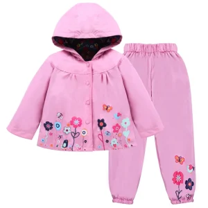 Autunno Primavera 2PCS Set di vestiti per bambini Cappotto impermeabile a maniche lunghe + Pantaloni Bambino Neonate Ragazzi Stampa floreale Abiti impermeabili 1