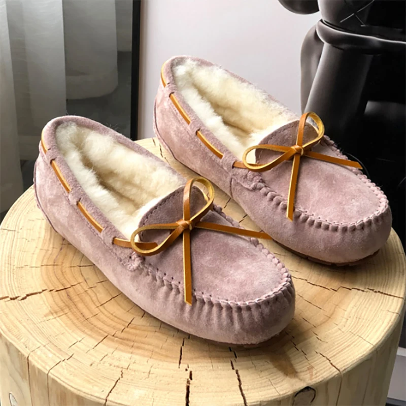 Nuove scarpe invernali piatte da donna in vera pelle di lana naturale al 100% mocassini da donna mocassini casual scarpe invernali taglie forti 2