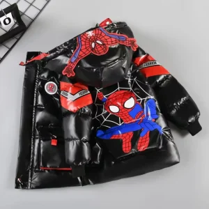 2025 Inverno Bambini Piumino Baby Boy Cartoon Spiderman Addensare Imbottito in cotone Caldo Parka con cappuccio Cappotto Abbigliamento per bambini Capispalla 1