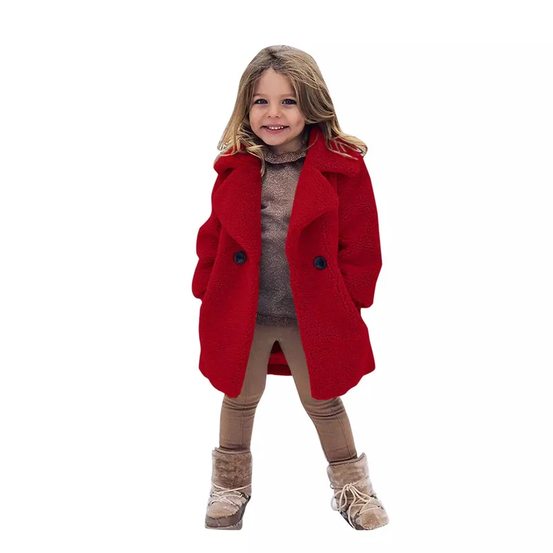 Calde giacche di lana d'agnello per ragazze ragazzi capispalla in pile invernale autunno bambini moda cappotti monopetto vestiti per bambini grandi 3