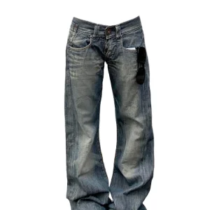2025 Autunno Inverno Donna Pantaloni in denim a vita bassa Vintage Semplice Y2K Baggy Jeans larghi a vestibilità larga Harajuku Cowboy Streetwear 2000s Giappone 1
