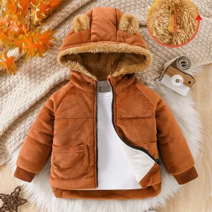 Per neonati in autunno e inverno. I vestiti imbottiti in cotone marrone con clip in pile. Crea un look carino e morbido 1