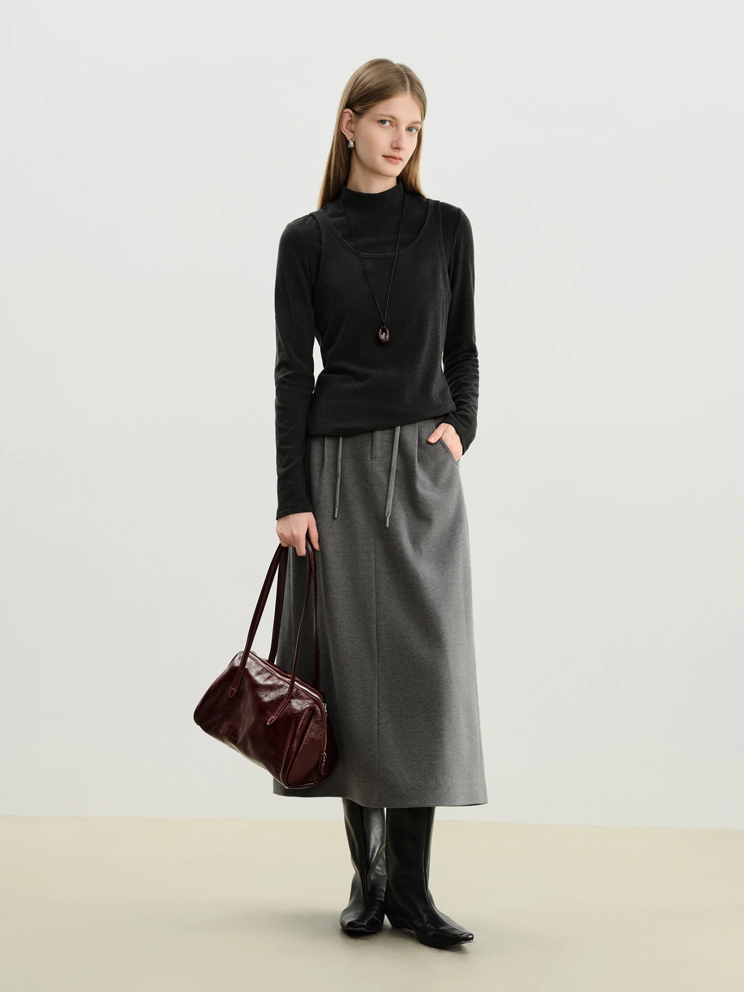 ZIQIAO 2025 Set di t-shirt in maglia a due pezzi da donna autunno inverno - Top casual dal design unico per l'uso versatile quotidiano 2