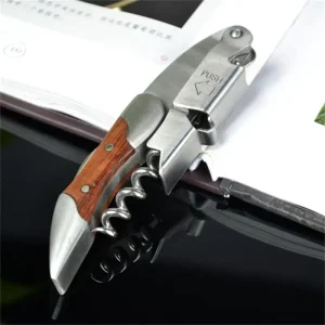 Apribottiglie manico in legno in acciaio inossidabile pieghevole bottiglia aperta cavatappi barra aperta coltello da birra taglierina da cucina accessori utensili da cucina 1