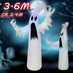 8FT/12FT Gonfiabili di Halloween Fantasma bianco colorato Luci a LED integrate Giardino esterno Interno del prato Decorazione Puntelli Modello 1