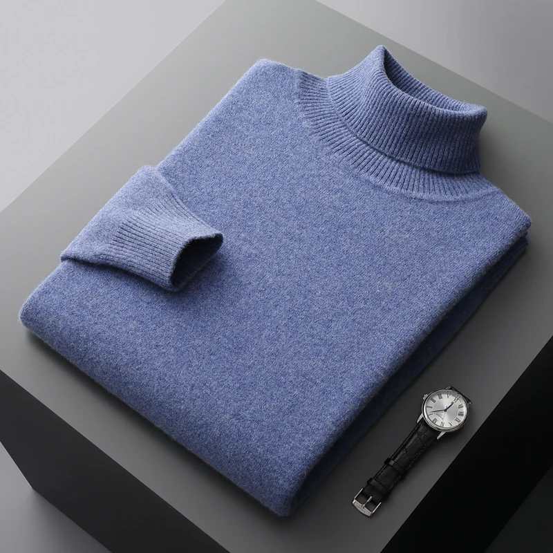 Autunno e inverno nuovo 100% pura lana merino pullover dolcevita da uomo maglione di cashmere addensato caldo sciolto tinta unita top 2