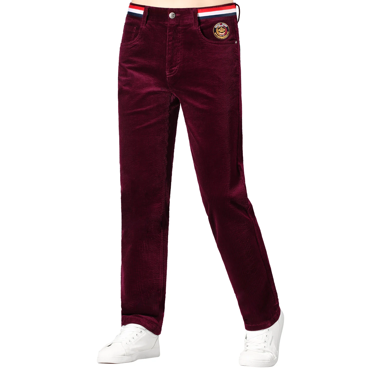 Pantaloni invernali da uomo in velluto a coste 2025, pantaloni da uomo in cotone addensato elasticizzato casual, pantaloni coreani dritti a vita media rossi taglie forti 2