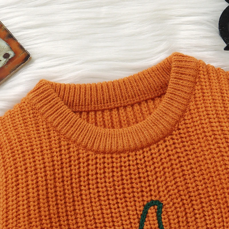 Arancione Zucca di Halloween Lavorato a maglia Neonati maschi Maglioni Vestiti Inverno Neonato Maglieria Pullover Top 1-3Y Abbigliamento per bambini 3
