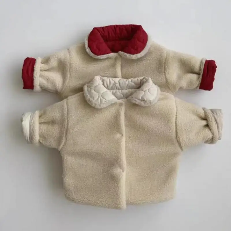 Autunno inverno Ins bambini più velluto addensare cappotto di cotone ragazza bambino moda solido risvolto top bambino ragazzo in pile caldo giacca Casual 2