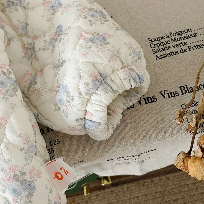 Cappotto caldo per ragazze Giacche con stampa floreale Cappotto in cotone con colletto alla marinara grande per bambini Capispalla imbottito invernale per bambini in velluto felpato 5