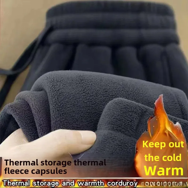 Pantaloni in pile con cerniera double face per uomo Pantaloni sportivi caldi invernali ispessiti Pantaloni capispalla larghi casual 3