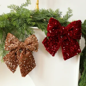Decorazione con fiocco per albero di Natale da 25 cm Nastro scintillante con glitter Fiocco con nodo Albero di Natale Ciondolo appeso Ghirlanda fai da te Decorazioni per feste a casa 1