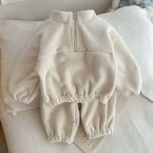 Set di vestiti per bambini invernali ragazze ragazzi cappotti + pantaloni 2 pezzi tute sportive tinta unita addensare in pile caldo bambino tuta Casual 1