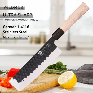 Coltelli per mancini WILDMOK-7" Coltello per verdure con coltello Nakiri da cucina tedesco in acciaio inossidabile con manico tradizionale in legno 1