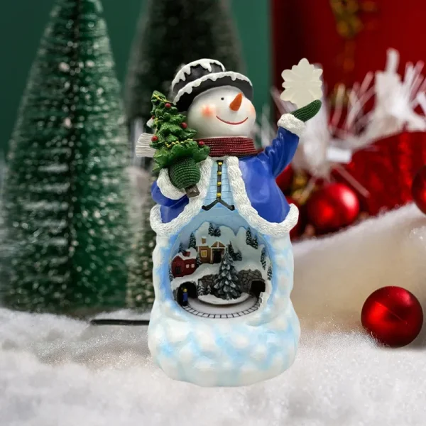 Lanterna elettrica rotante per albero di Natale con pupazzo di neve con decorazioni luminose a LED musicali, regalo di Capodanno 2025 2