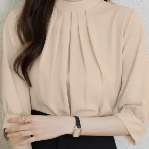 ZANZEA Estate Donna Solid Work OL Camicia Moda Manica 3/4 Casual Top a pieghe Elegante Office Lady Camicetta Donna Blusas allentati 1