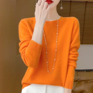 2024 moda 100% lana merino maglione pullover di cashmere O-Collo manica lunga donna maglieria autunno inverno abbigliamento Y2K top O Ling 1