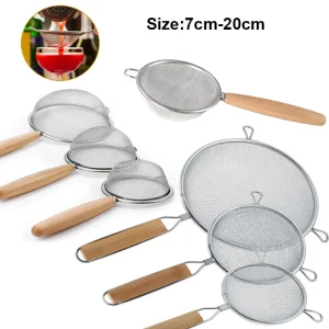 1-3 pezzi cucchiaio filtro a rete in acciaio inossidabile con manico in legno cucchiaio filtro per farina cucina domestica filtro per alimenti fritti olio ﻿ 1