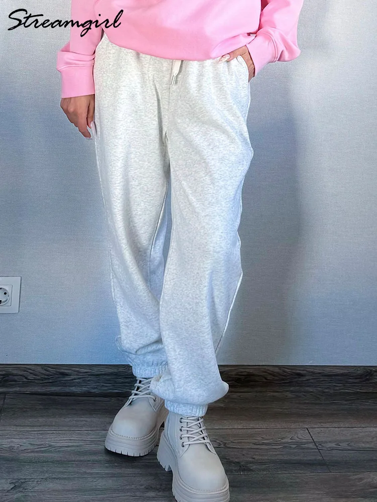 Pantaloni sportivi in pile caldo spesso Pantaloni invernali a gamba dritta da donna Pantaloni in velluto grigio Pantaloni Jogger per pantaloni sportivi da donna Completi 2