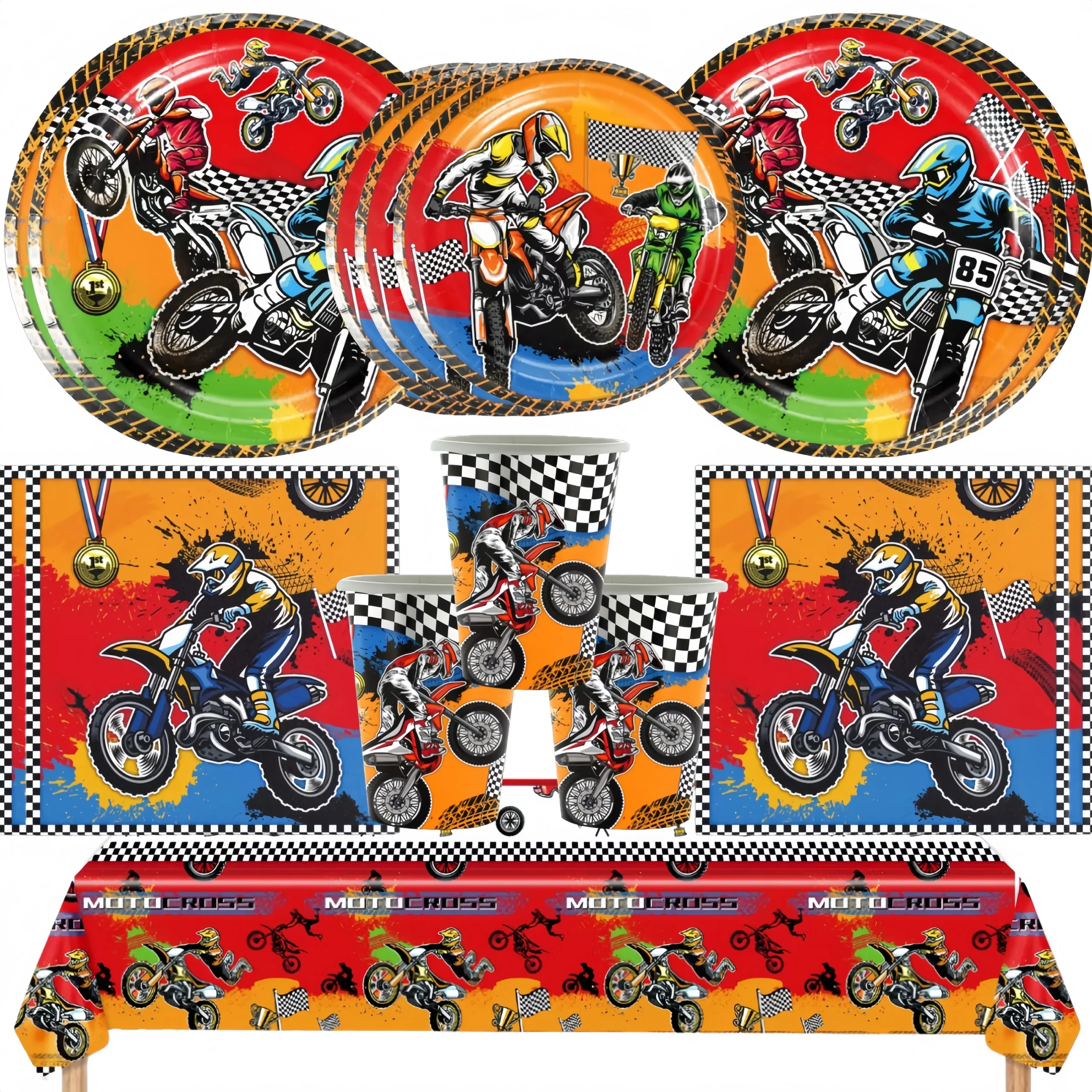 Decorazione per festa di compleanno per motocicletta Stoviglie da corsa di motocross Piatto tazza Tovaglia a palloncino per bambini Ragazzi Bomboniere regalo 1