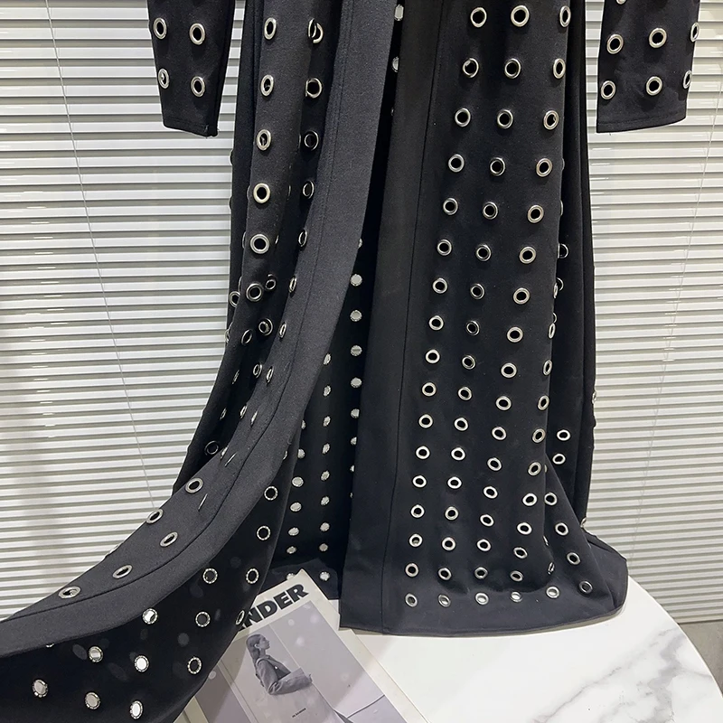 KUCLUT 2025 Autunno Nuovo Trendy Anello Rotondo Hollow Metal Lace-up Design Trench a maniche lunghe per le donne Cardigan allentato 1A884 6