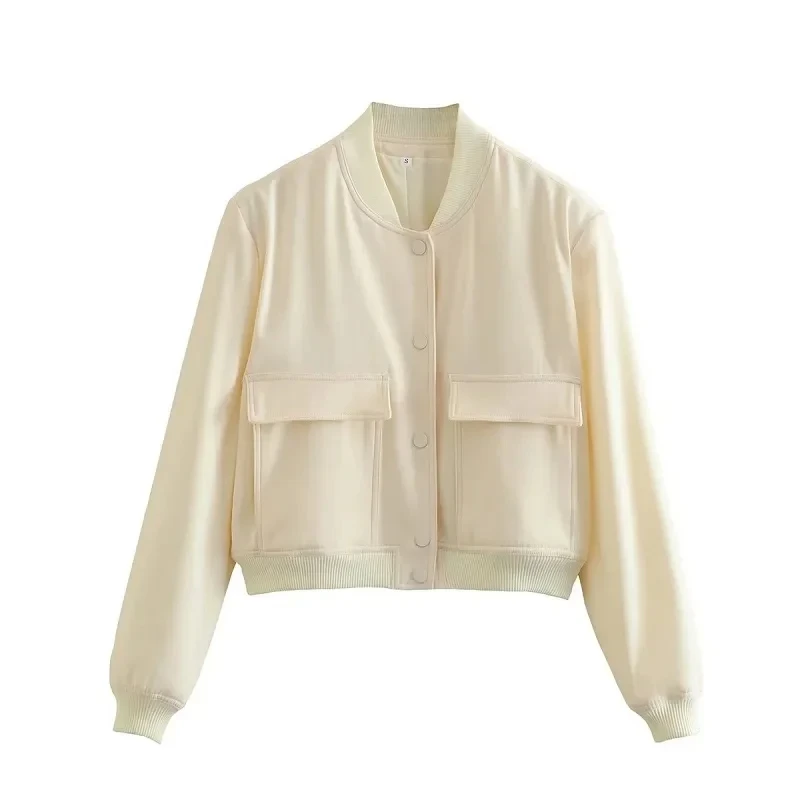 1 pz giacca bomber da donna cappotto bianco autunno inverno bottoni baseball aviatore giacche corte per donna capispalla corto a maniche lunghe 5