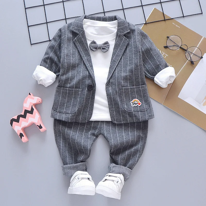 3 pezzi ragazzi set primavera autunno bambini vestito da gentiluomo cravatta t-shirt + cappotto + pantaloni 0-5 anni vestiti da festa per bambini vestito per il tempo libero 3