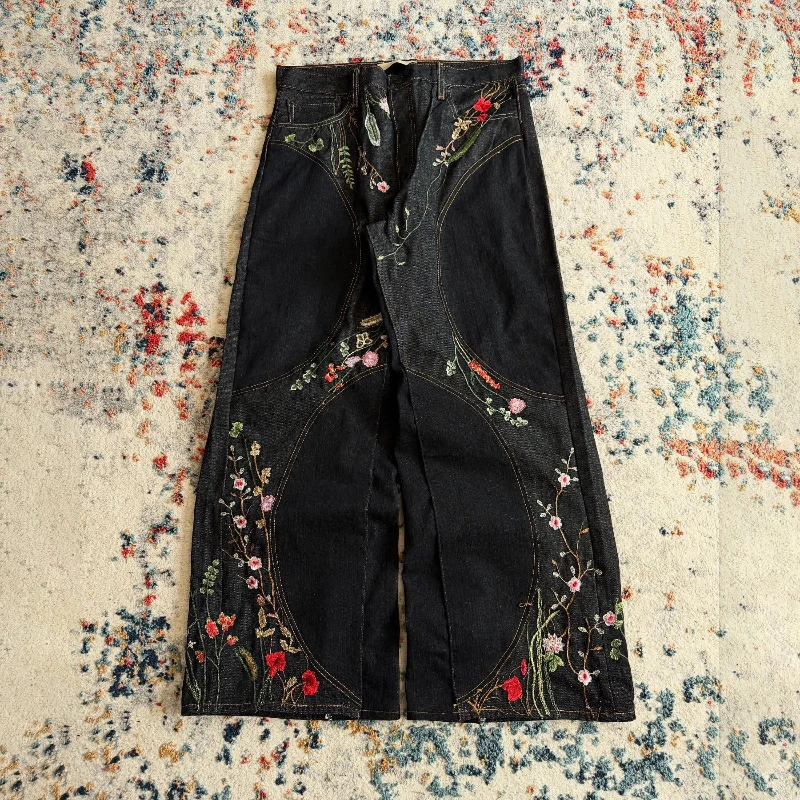 Y2K Blossom Jeans larghi Ricamo floreale alla moda Cuciture aerodinamiche Streetwear unisex Pantaloni oversize stile Harajuku retrò 4
