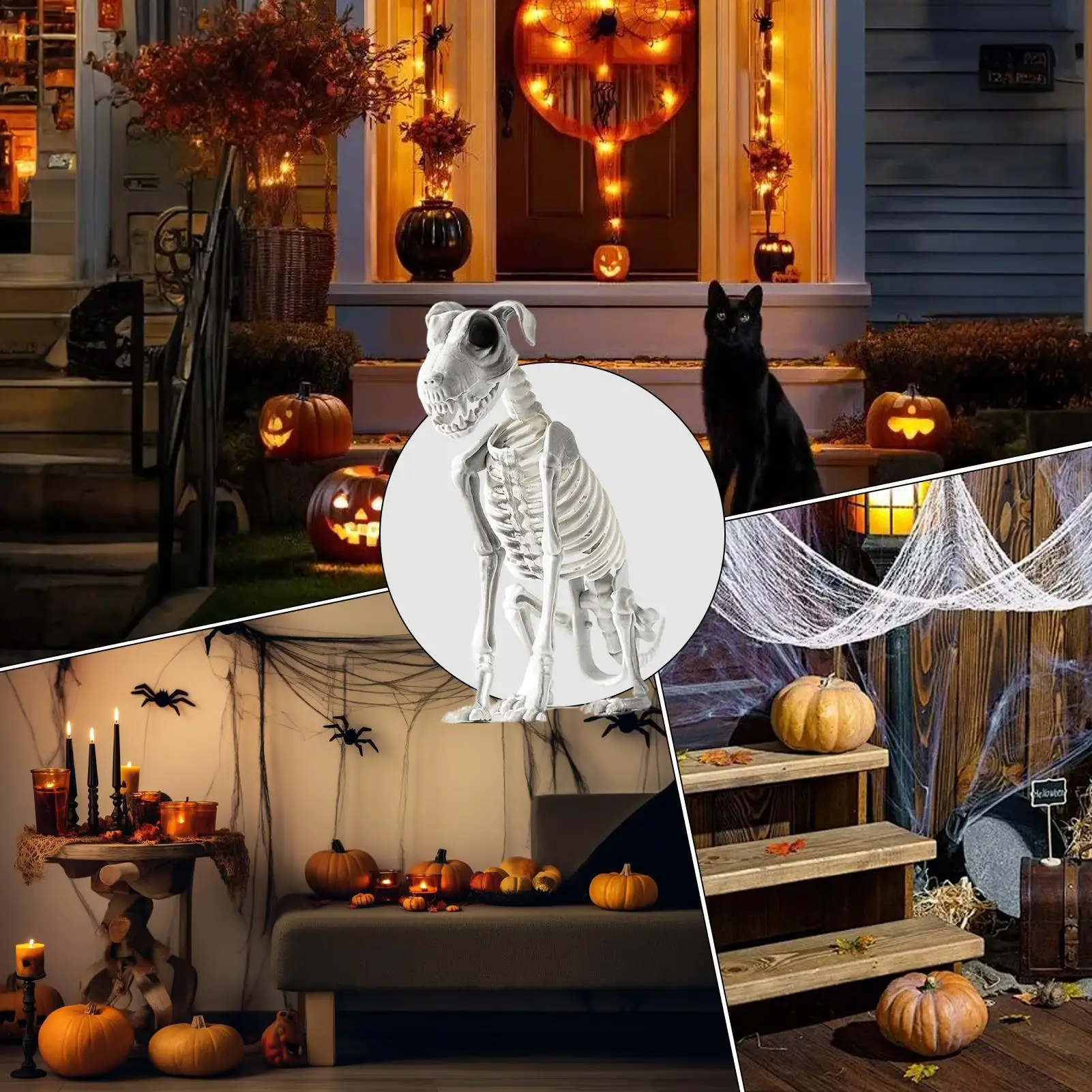 Realistico cane scheletro di Halloween spaventoso cane seduto scheletro statua animale teschio osso ornamenti artistici per oggetti di scena casa stregata festa 5