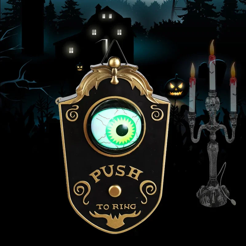 Decorazione di Halloween Campanello con un occhio Puntelli horror Giorno del fantasma Incandescente Casa Appesa Campanello elettrico luminoso con bulbo oculare 4