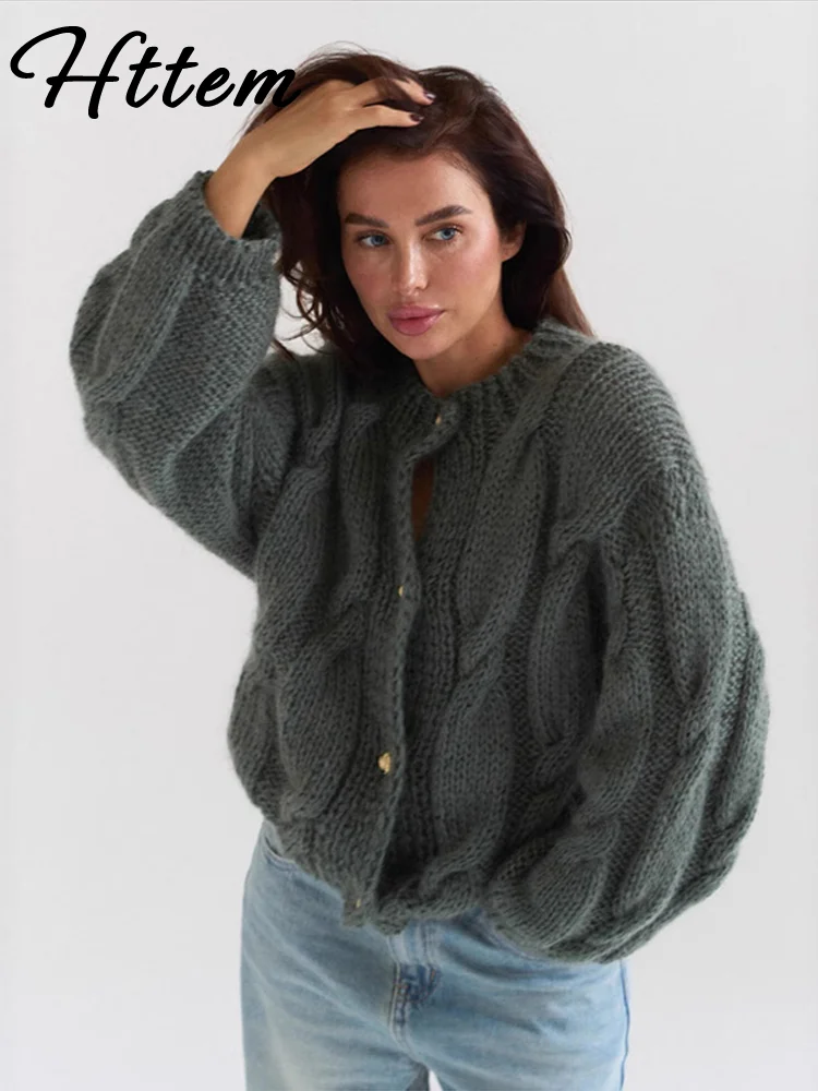 Cardigan allentato lavorato a maglia casual da donna manica lunga solida o-collo maglione monopetto femminile 2025 maglioni autunnali moda signora 5