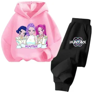 Nuovo set maglione con cappuccio per bambini - K-pop Demon Hunter Girl Top casual carino per camicia sportiva per bambini con stampa di cartoni animati 2 pezzi 1