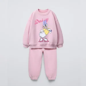Abiti rosa per neonate Cartoon Felpa + pantaloni Set da 2 pezzi Abbigliamento esterno Disney 2025 Set di abbigliamento primaverile autunnale Abbigliamento per bambini 1