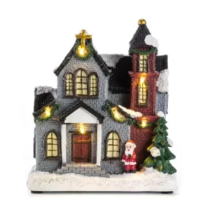 bagoa Resina Navidad Iglesia Village Casas Lit LED Iluminadas Figuras de Edificio Colecionables Home Desk Chimenea Decor Regalos de Vacaciones 1