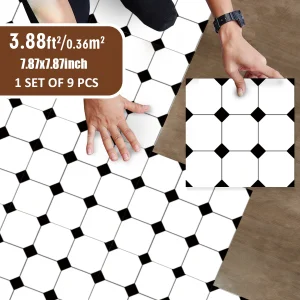 9 pezzi adesivi per pavimenti impermeabili autoadesivi in stile scandinavo decorazione della casa modelli stampati in bianco e nero pavimento antiscivolo Ti 1