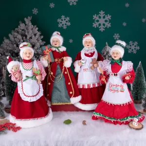 Decorazioni per l'albero di Natale Figurine di Mrs Claus con paillettes Decorazione per la casa Collezione di vacanze di Natale 48 cm Nonna in piedi Babbo Natale 1