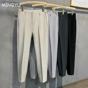 2025 Autunno Inverno Pantaloni Casual da Uomo Pantalone Slim Fit Lavoro Elastico in Vita da Jogging Pantaloni da Affari Maschio Nero Plus Size 40 42 1