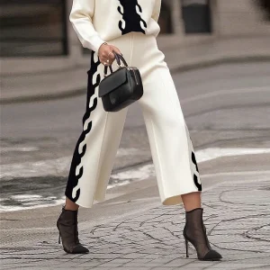 Krisstargirl 2025 Nuovo Lavoro A Maglia Gamba Dritta Donna Pantaloni Autunno A Vita Alta Casual Semplice Caldo Strecth Pantaloni Lunghi da Donna 1