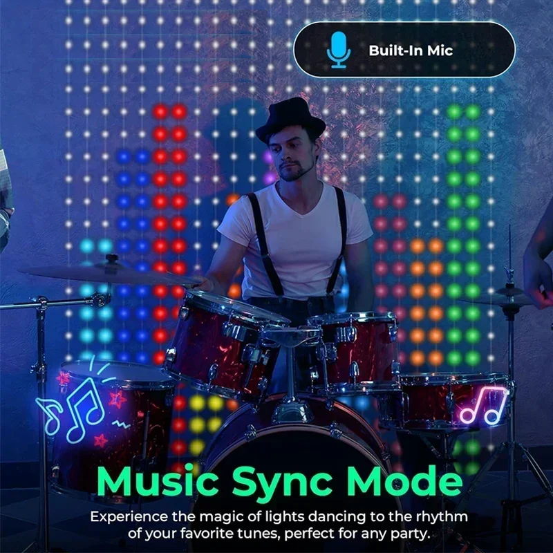 Luci per tende intelligenti Controllo app Bluetooth Stringa LED RGB Luce fata impermeabile USB Modello di testo fai-da-te Display Decorazioni per la stanza delle feste 5