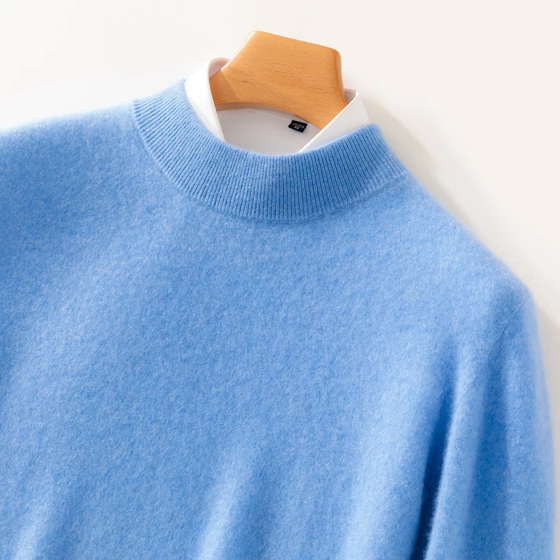 Autunno/Inverno nuovo maglione pullover di lana camicia di cashmere camicia da uomo con fondo lavorato a maglia allentato a maniche lunghe con collo semi-alto 1