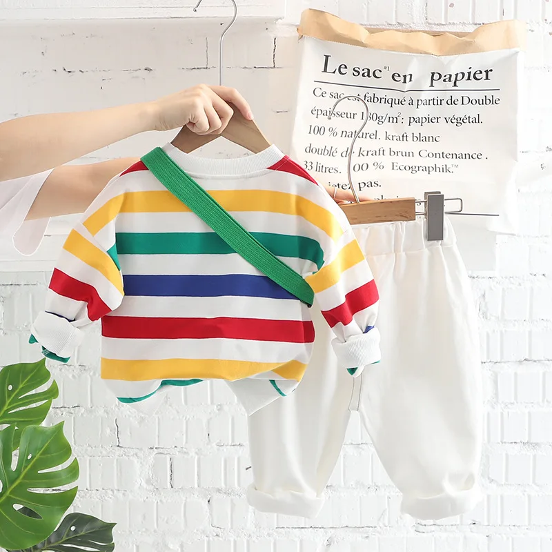 Nuova Primavera Autunno Vestiti Del Bambino Set Bambini Ragazzi T-Shirt A Maniche Lunghe Pantaloni 2 Pz/set Bambini Vestiti Per Ragazze Infantile Costume A Righe 5