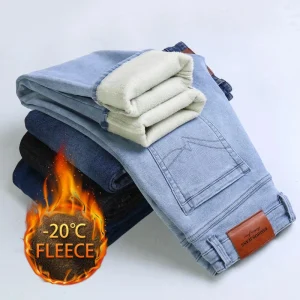 Jeans da uomo in pile 2025 abbigliamento da uomo Casual Jean inverno nuovi pantaloni in pile spessi e caldi pantaloni in denim maschile vestibilità dritta 1